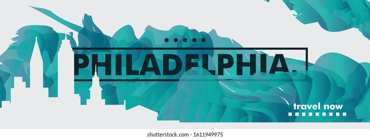 Modern USA United States of America Philadelphia skyline abstract gradient website banner art. Travel guide cover city vector illustration