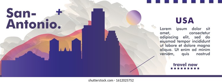 Modern USA United States of America San Antonio skyline abstract gradient website banner art. Travel guide cover city vector illustration