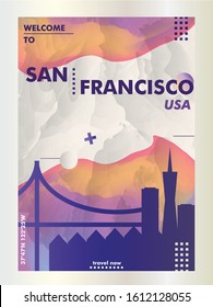 Modern USA United States of America San Francisco skyline abstract gradient poster art. Travel guide cover city vector illustration