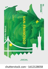 Modern USA United States of America San Francisco skyline abstract gradient poster art. Travel guide cover city vector illustration