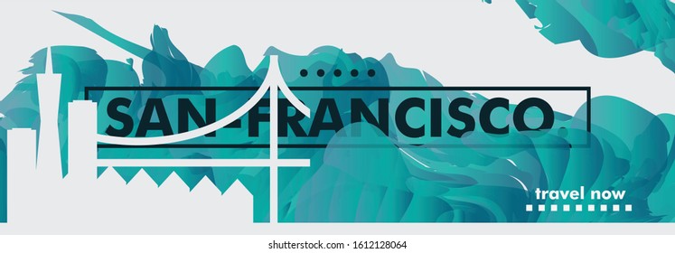 Modern USA United States of America San Francisco skyline abstract gradient website banner art. Travel guide cover city vector illustration