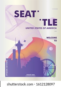 Modern USA United States of America Seattle skyline abstract gradient poster art. Travel guide cover city vector illustration