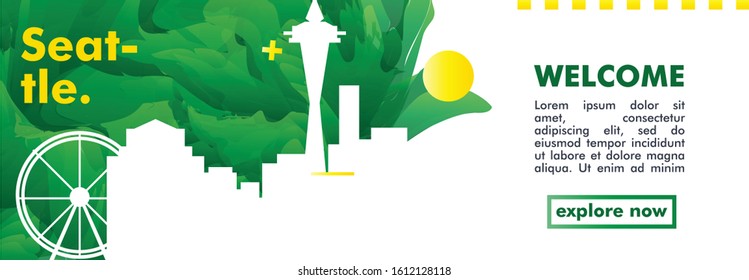 Modern USA United States of America Seattle skyline abstract gradient website banner art. Travel guide cover city vector illustration