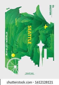 Modern USA United States of America Seattle skyline abstract gradient poster art. Travel guide cover city vector illustration