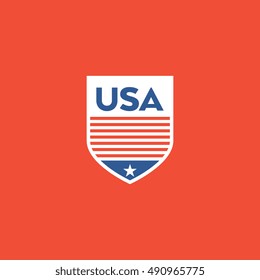A modern USA vector crest on a red background.