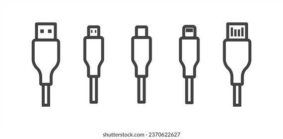Icono de cable Usb moderno. Icono de cable de tipo Usb. Ilustración vectorial del icono del cargador. Símbolo del smartphone Charger en estilo plano de moda sobre fondo Transparant.