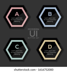 Modern user interface button set in Dark style created for designers in the design of all kinds of works. Beautiful and modern Button which can be used in many purposes. Eps10 vector.