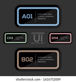 Modern user interface button set in Dark style created for designers in the design of all kinds of works. Beautiful and modern Button which can be used in many purposes. Eps10 vector.