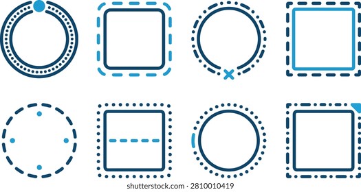 Modern user interface design element collection featuring various dashed and dotted line frames and borders for web application and mobile