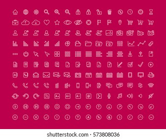 Modern user interface flat thin line design icons set of finance, office, marketing, shopping, internet, user interface, navigation, social media. Vector elements for web and mobile applications. 