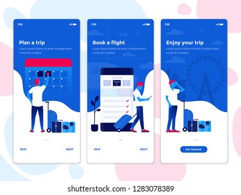 Modern User Interface UX, UI Screen Template For Mobile Smart Phone. Onboarding Screens User Interface Kit. Travel App. Vector Illustration