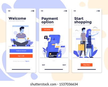 Modern user interface UX, UI screen template for mobile smart phone. Mobile application screens, onboarding screens, Online ads. E-commerce, Online shopping app. Vector Illustration