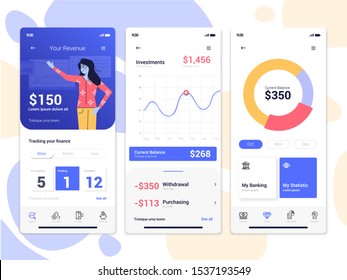 Modern user interface UX, UI screen template for mobile smart phone. Mobile application screens, onboarding screens, Online ads. Data Analysis, Finance app. Vector Illustration