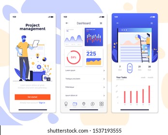 Modern user interface UX, UI screen template for mobile smart phone. Mobile application screens, onboarding screens, Online ads. Data Analysis, Finance app. Vector Illustration