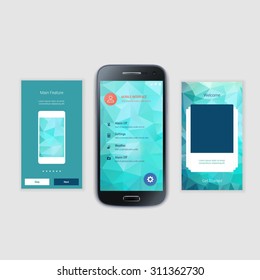 Modern user interface UX, UI screen template for mobile smart phone or responsive web site. Mobile Screens User Interface Kit.  Welcome, onboarding, login, sign-up and home page layout.