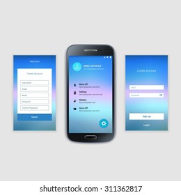 Modern user interface UX, UI screen template for mobile smart phone or responsive web site. Mobile Screens User Interface Kit.  Mobile application interface concept. User interface elements.