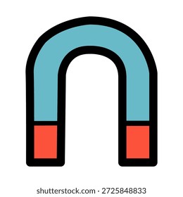 Un moderno icono de imán en forma de U que representa la atracción, el magnetismo, la física y los conceptos científicos.