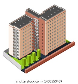 Modern USSR Dormitory Or Student Hostel Isometric Vector Illustration.