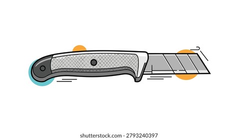 Modern utility knife or box cutter with a retractable blade and textured handle in a clean graphic illustration style.