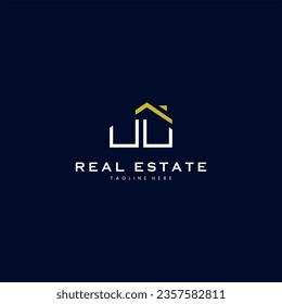 modern UU letter real estate logo in linear style with simple roof building in blue