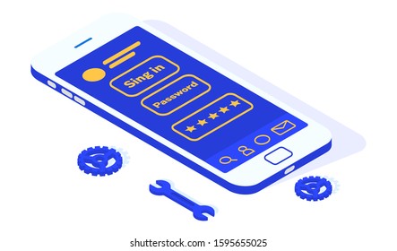 Modern UX/UI design isometric vector illustration.  