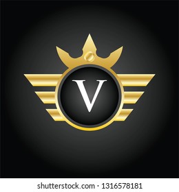 Modern V Circle Crown Logo  Illustration, Vector.