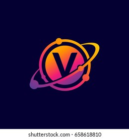 Modern V initial Orbit Logo, V initial Science Logo template designs