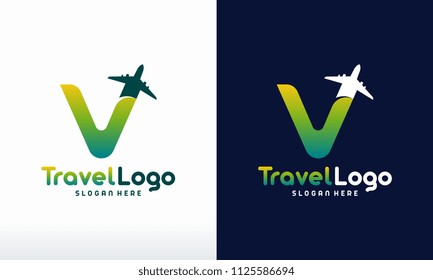 Modern V Initial Travel logo designs concept vector
