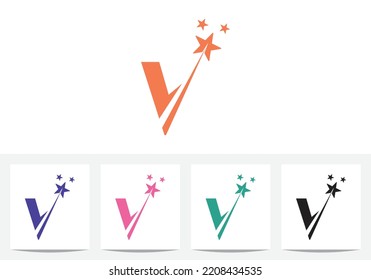 Modern V letter and star logo design in vector