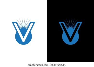 Logo V moderno con rayos solares