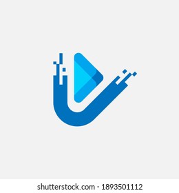 Modern V Video Play Digital Button Icon Symbol Logo 