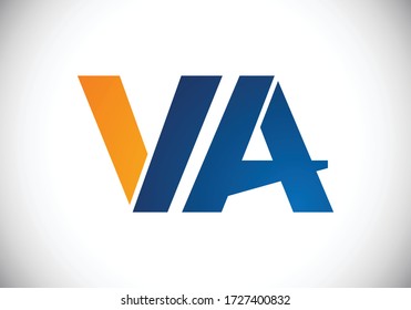 Modern VA Lettermark Logo Design Representing Innovation and Professionalism in Blue and Orange Colors