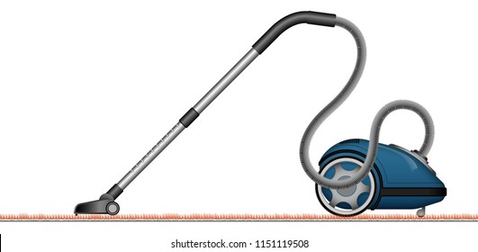 A modern vacuum cleaner is a side view. 3D view. Traced details. Hose with a brush