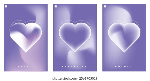 Modern valentine gradient posters with love. Trendy minimalist gradient background vector poster template set.