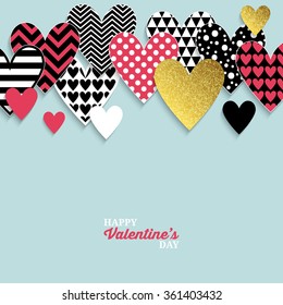 Modern Valentine's day abstract background with paper hearts. Vector illustration