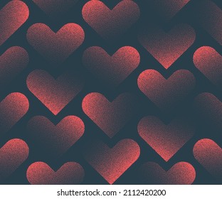 Modern Valentine's Day Background Vector Stipple Red Hearts Seamless Pattern Abstract Wallpaper. Dotted Texture Heart Graphic Love Symbol Repetitive Wrapping Paper Texture. Romantic Art Illustration