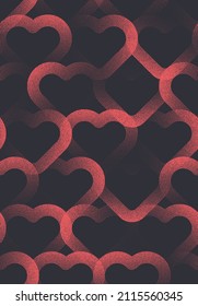 Moderno Vector De Fondo De San Valentín Corazones Estipple Que Tejen Un Patrón Sin Precedentes De Color Rojo Negro Resumen Papel De Fondo. Símbolo de amor gráfico lineal de corazón con sobreposición de puntos Estructura de tejido inclinable Ilustración de arte