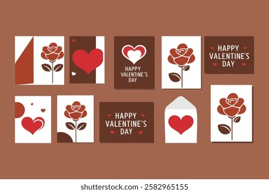 Modern Valentine's Day Card Collection: Stylish Roses, Hearts Elegant Typography. Ideal for Celebrations, Branding, Banners More in Trendy Brown