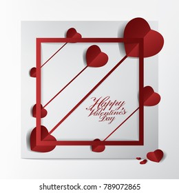 Modern Valentines Day Card and Typography design,Super Arrow Red Heart Paper Cut style on frame background,happy and Lovely concept.vector illustration.