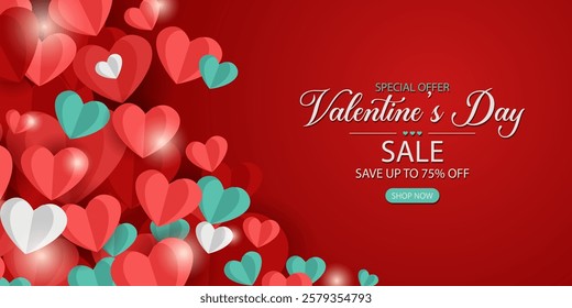 Modern Valentine's Day sale banner. Holiday background design with big heart made of pink. eps 10