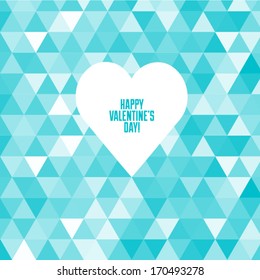 Modern Valentine's day vector card with heart and triangle pattern background
