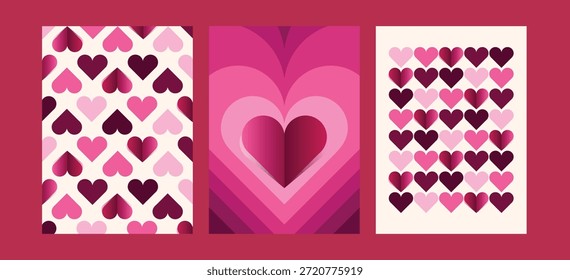 Moderno diseño de Vector de San Valentín con ilustración de corazón en capas en tonos rosados con Formas geométricas audaces, ideal para pósters románticos, fondos y diseño de celebración