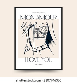 Volante vertical o plantilla de afiches del día de San Valentín moderno. Ilustración de moda dibujada a mano con amor.
