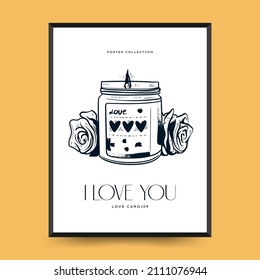 Modern Valentine's day vertical flyer or poster template. Love hand drawn trendy illustration.