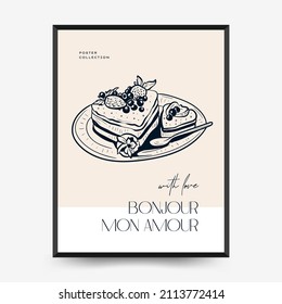 Modern Valentine's day vertical flyer or poster template. Love hand drawn trendy illustration.