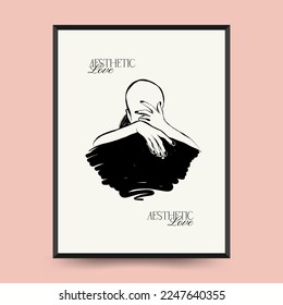 Modern Valentine's day vertical flyer or poster template. Love hand drawn trendy illustration.