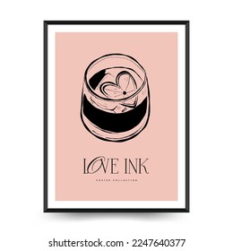 Modern Valentine's day vertical flyer or poster template. Love hand drawn trendy illustration.
