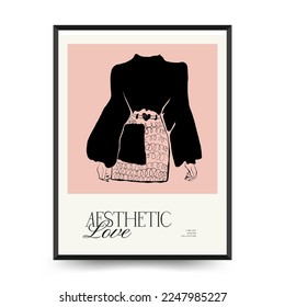 Modern Valentine's day vertical flyer or poster template. Love hand drawn trendy illustration.