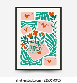 Modern Valentine's day vertical flyer or poster template. Love hand drawn trendy illustration.