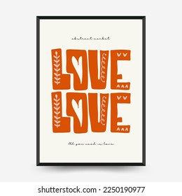 Modern Valentine's day vertical flyer or poster template. Love hand drawn trendy illustration.